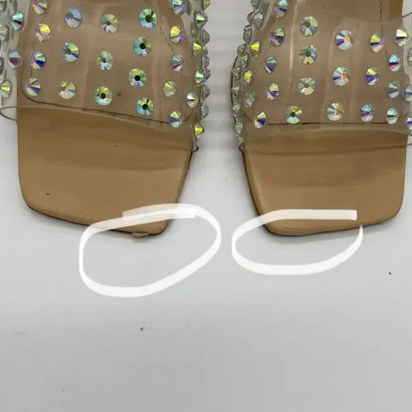 Schutz Lizah Nude Clear Rhinestone High Heel Sandals - 6.5 - Picture 4 of 13